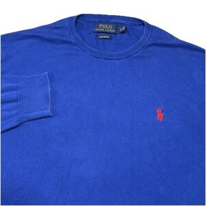 Polo Ralph Lauren Sweater Mens Large Blue Pima Cotton Crewneck Pullover Red Pony